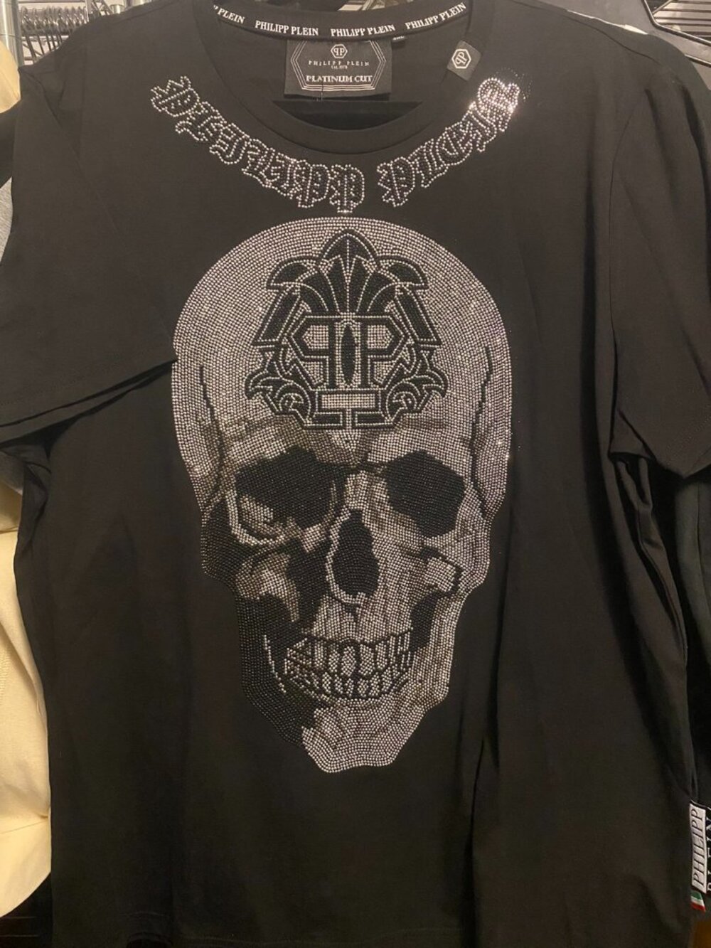 Philipp Plein Platinum Cut Black Rhinestone Skull T-Shirt Size 3XL